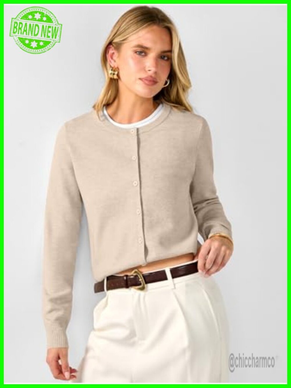 Women's Cardigan Sweater Cropped Knit Button Front Regular Fit Long Sleeve - Picture 2 of 6